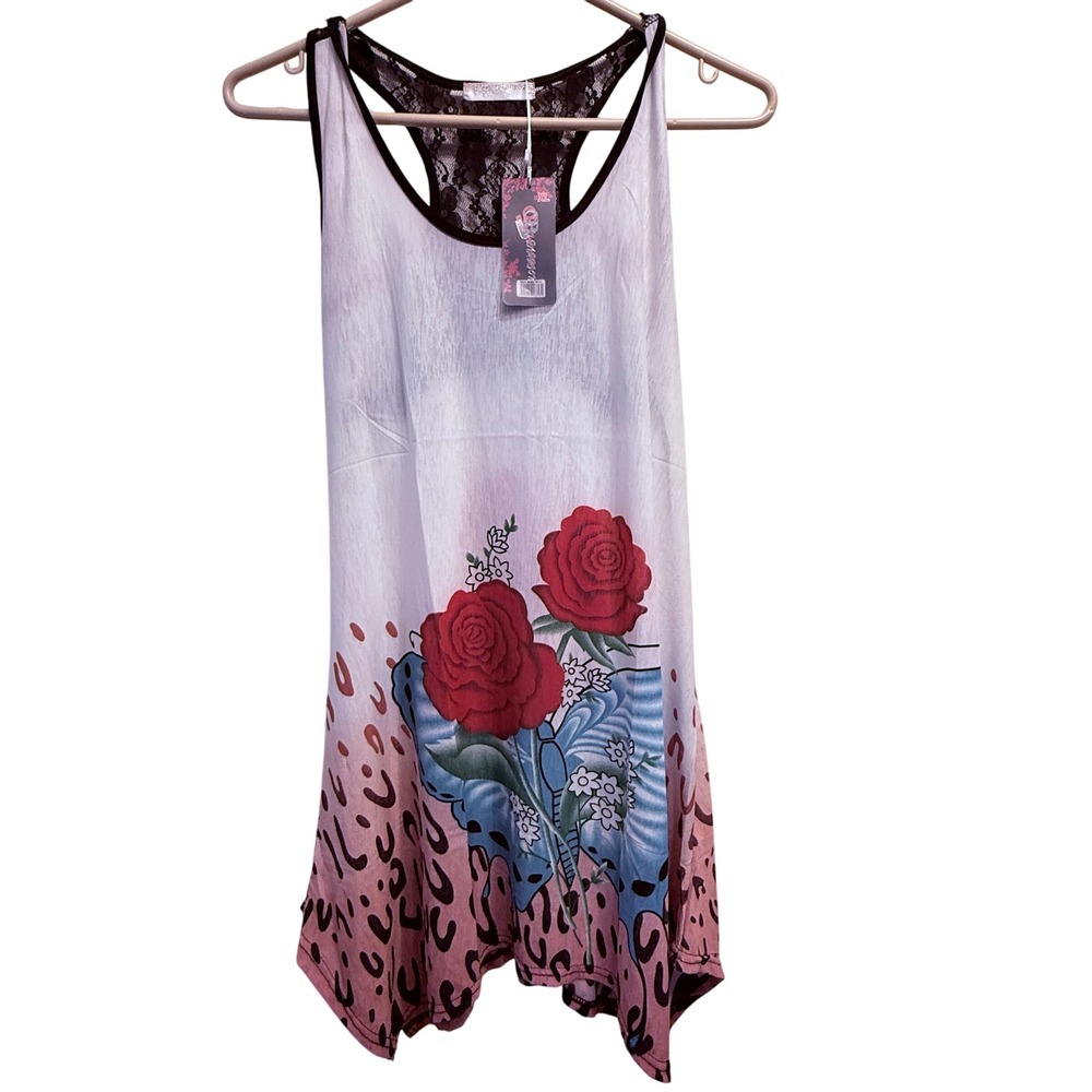OB Fashion Lace Racerback Rose‎ Butterfly Long Swing Tank Swimsuit Cover-Up